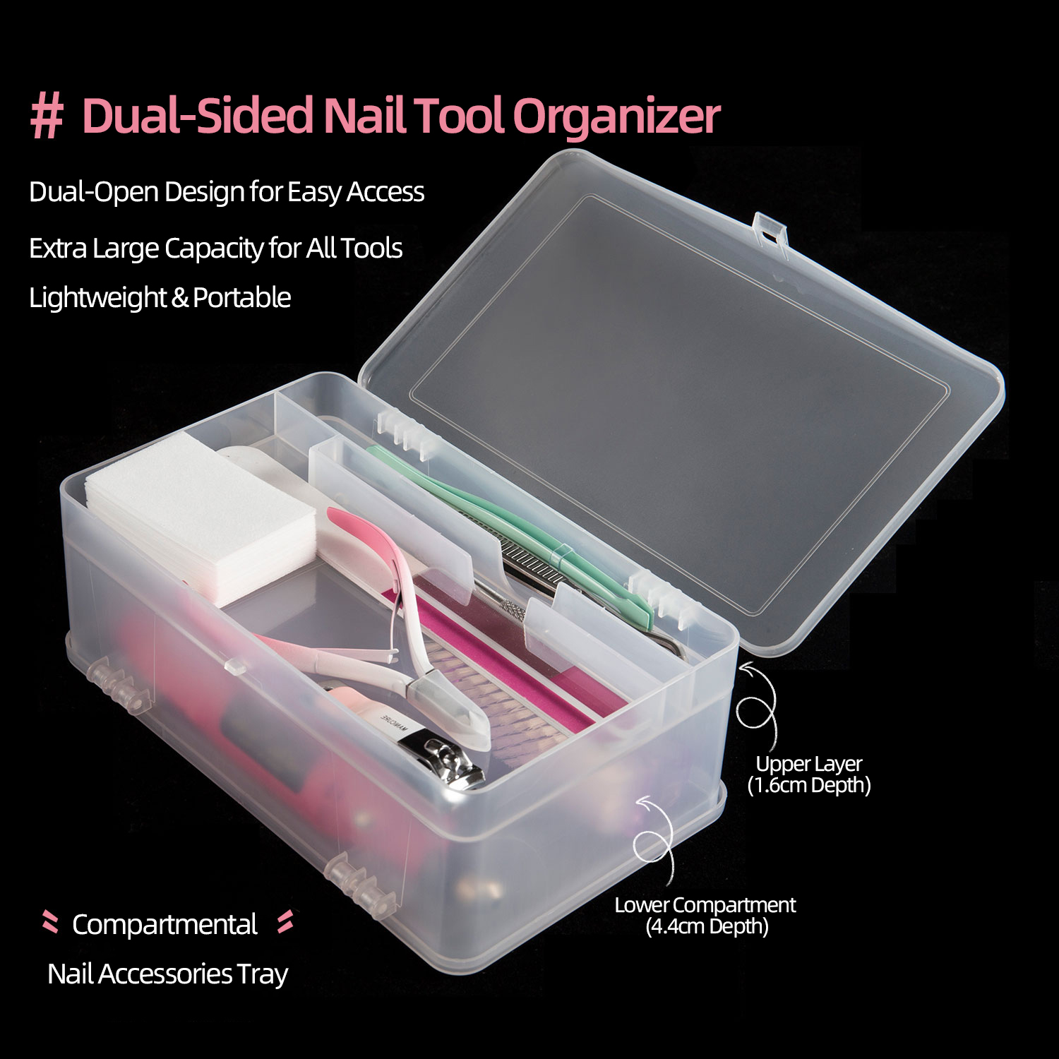 Nail Art Sch - Dual-Open 2-Tier Super Capacity Pp Storage