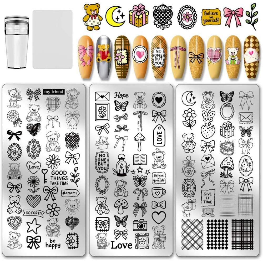 Nail Art Love - 3pcs Cute Bear Nail Stamping Plates