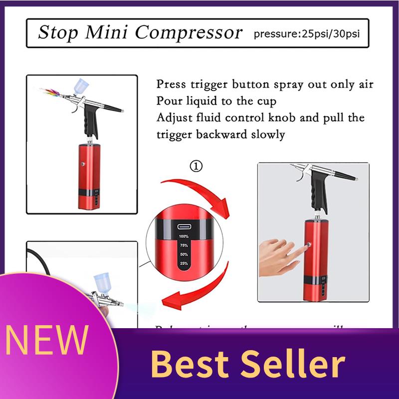 Nail Art Brush Set - ABLU-Cordless Airbrush Set Withcompressor Pressure Air