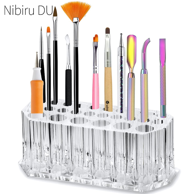 Nail Art Brush Set - 26 Holes Acrylic Nail Brushes Organizer