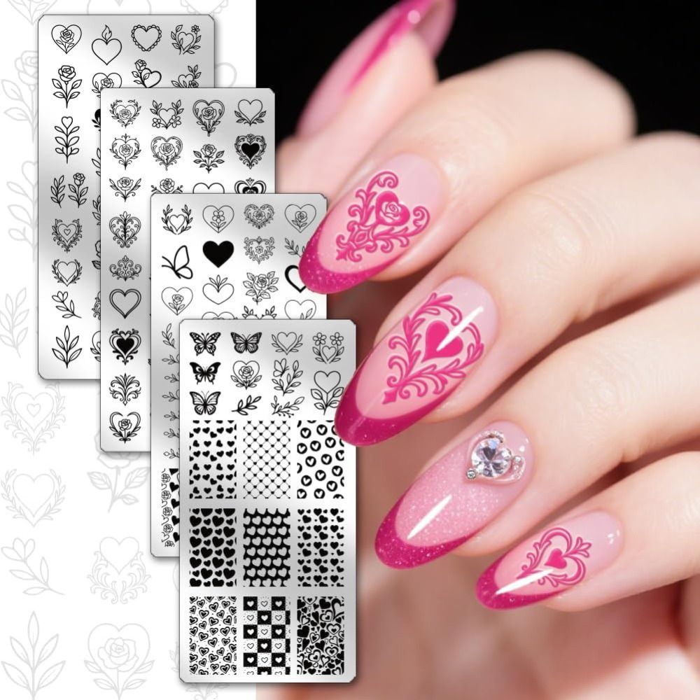 4pcs Heart Nail Stamping Plate - Nail Art Love recension och pris