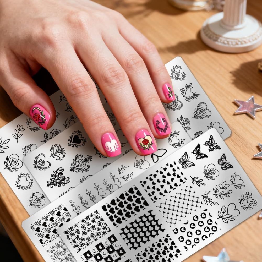4pcs Heart Nail Stamping Plate - Nail Art Love recension och pris