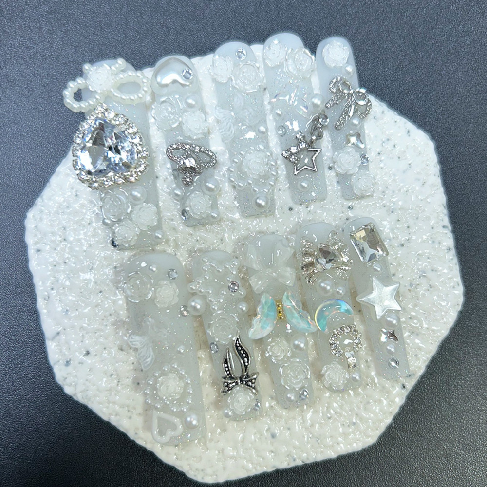 10PCS Cute Jirai Kei White Han - Nail Art Love recension och pris