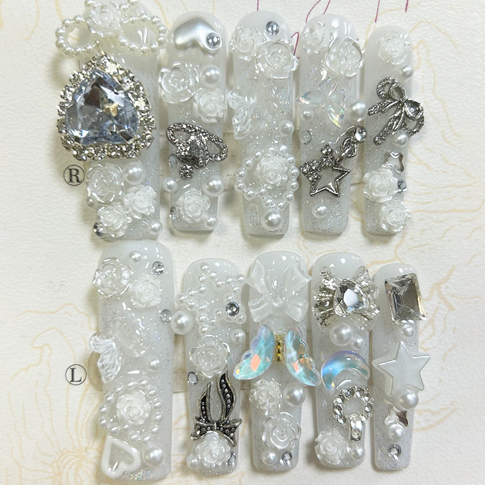 10PCS Cute Jirai Kei White Han - Nail Art Love recension och pris