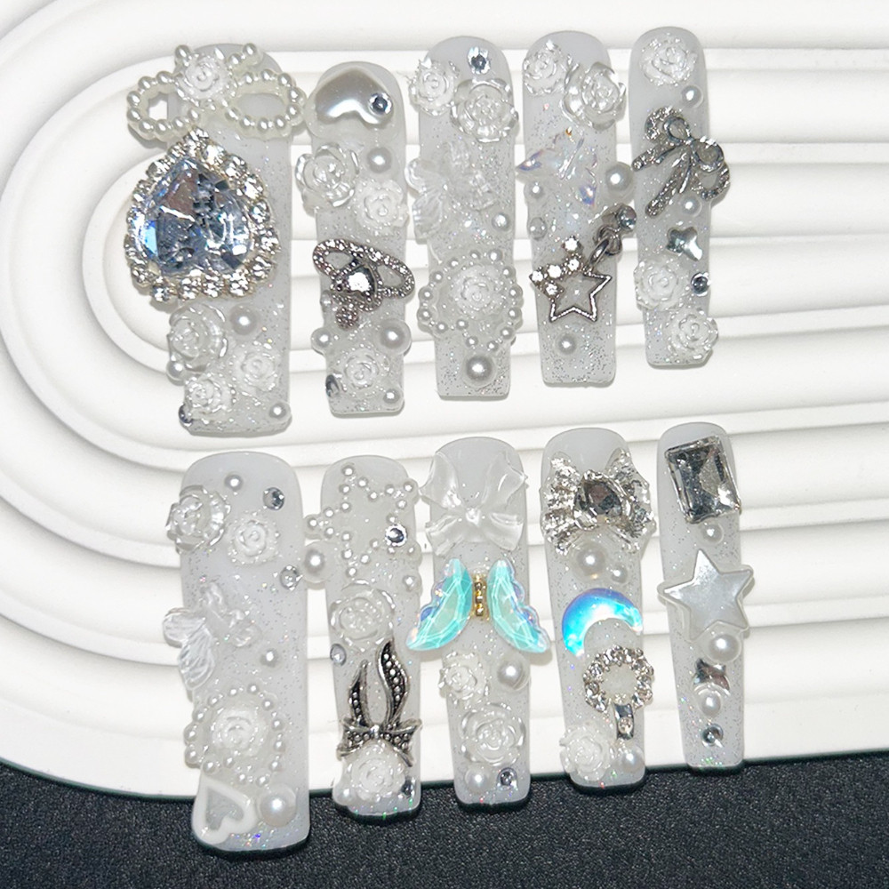 10PCS Cute Jirai Kei White Han - Nail Art Love recension och pris