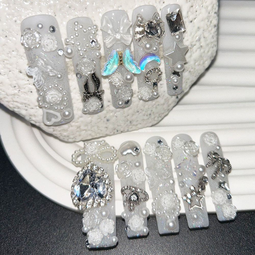 10PCS Cute Jirai Kei White Han - Nail Art Love recension och pris
