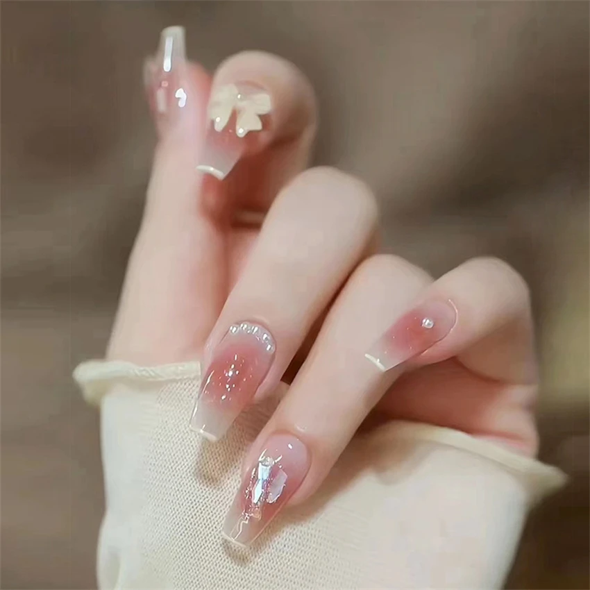 24Pcs/Set Fake Nails Art Bow P - Nail Art Love recension och pris