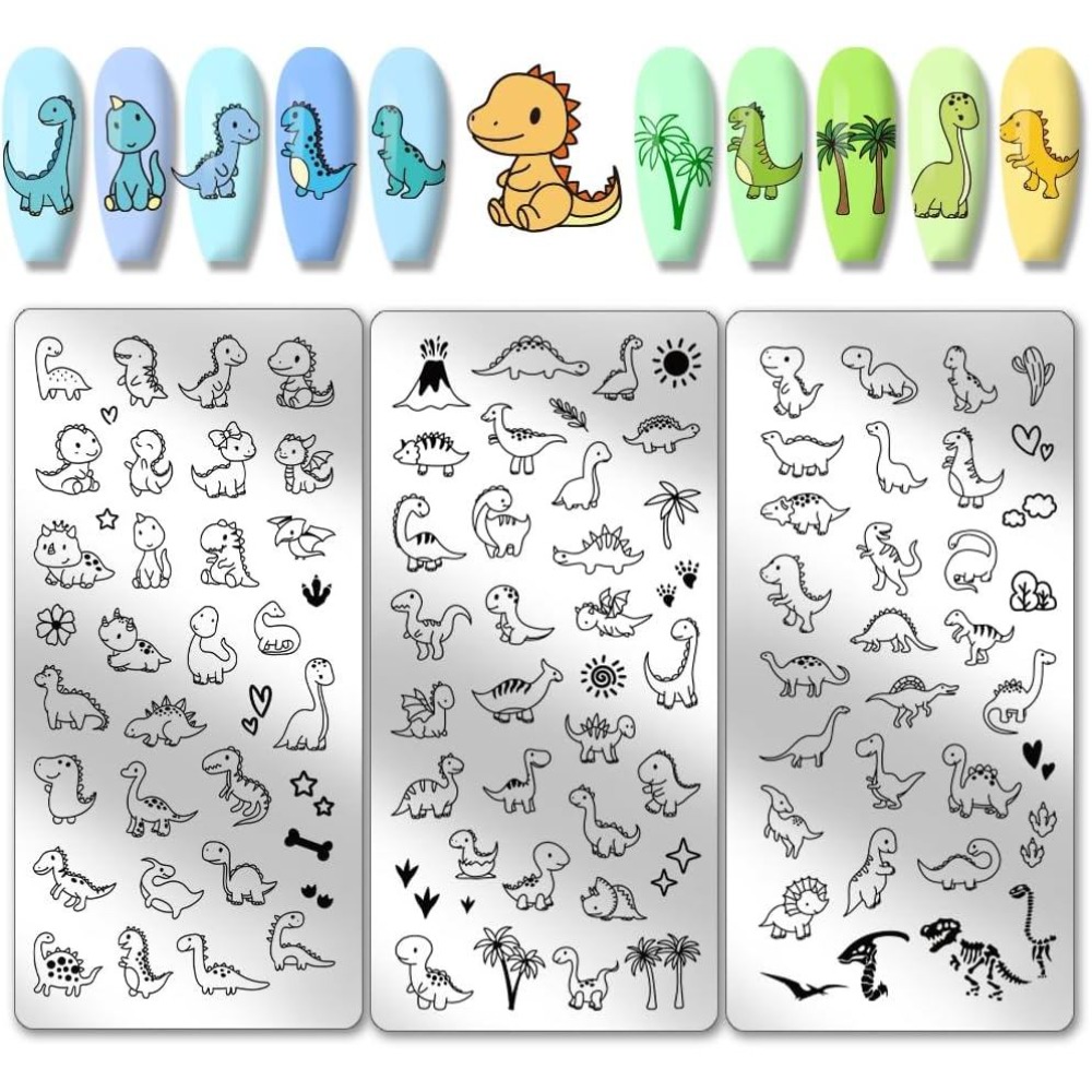 3pcs Dinosaur Nail Stamping Pl - Nail Art Love recension och pris