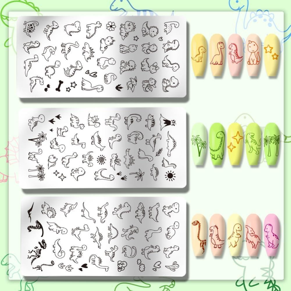 3pcs Dinosaur Nail Stamping Pl - Nail Art Love recension och pris
